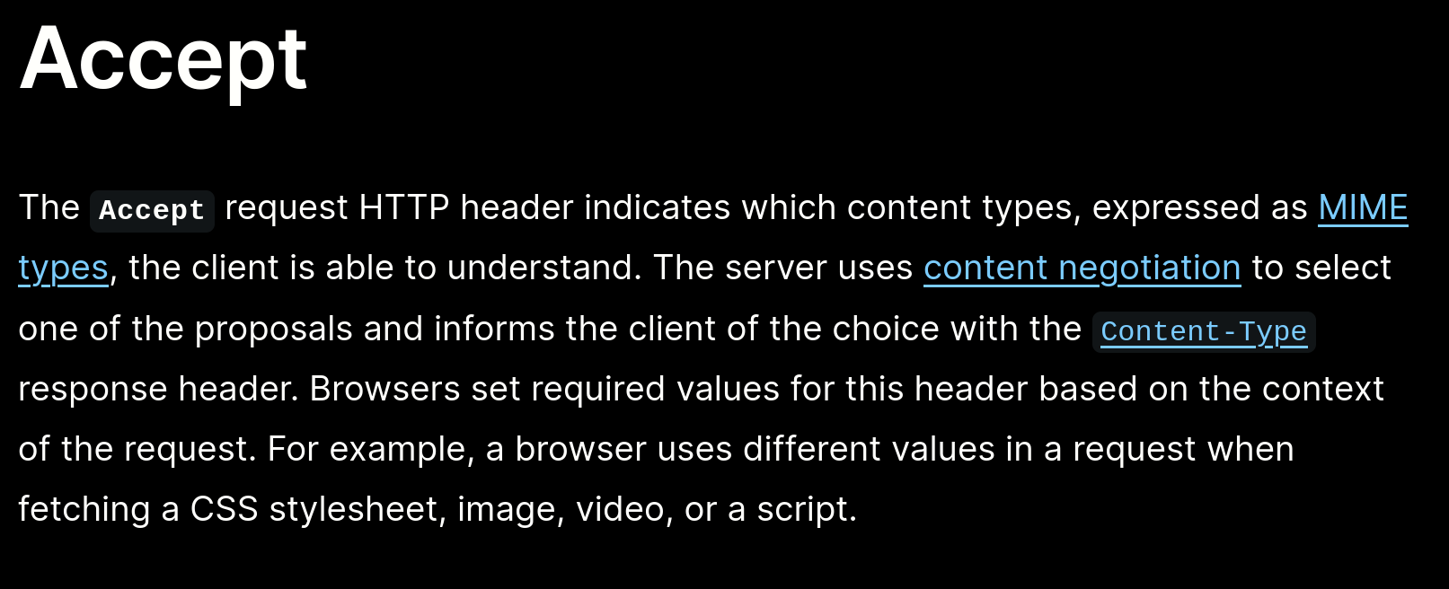 Accept MDN Headers Page